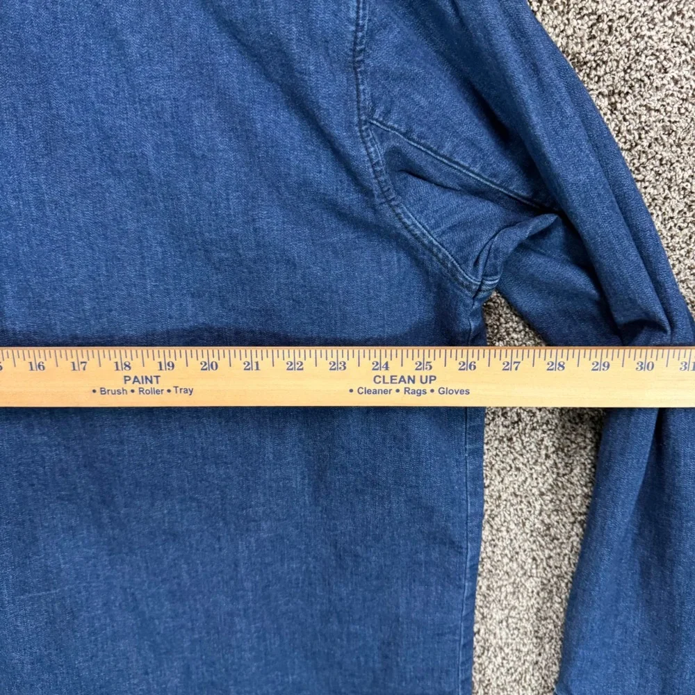 True Religion Denim Shirt Mens 2XL Blue Western Band Collar Pockets Long Sleeve